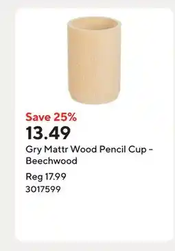 Staples Gry Mattr Wood Pencil Cup - Beechwood offer