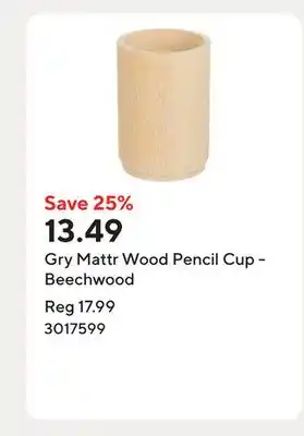 Staples Gry Mattr Wood Pencil Cup - Beechwood offer