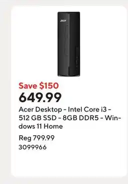 Staples Acer Desktop - Intel Core i3 - 512 GB SSD - 8GB DDR5 - Windows 11 Home offer