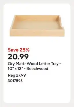 Staples Gry Mattr Wood Letter Tray - 10 x 12 - Beechwood offer