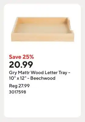 Staples Gry Mattr Wood Letter Tray - 10 x 12 - Beechwood offer