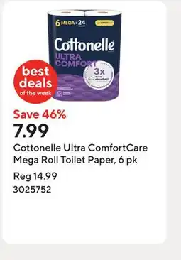 Staples Cottonelle Ultra ComfortCare Mega Roll Toilet Paper, 6 pk offer