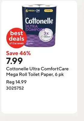 Staples Cottonelle Ultra ComfortCare Mega Roll Toilet Paper, 6 pk offer