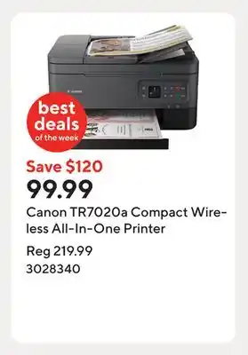 Staples Canon TR7020a Compact Wireless All-In-One Printer offer