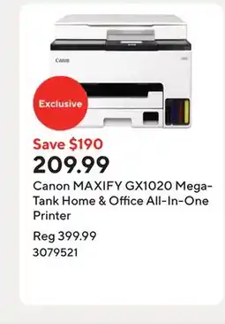 Staples Canon MAXIFY GX1020 MegaTank Home & Office All-In-One Printer offer