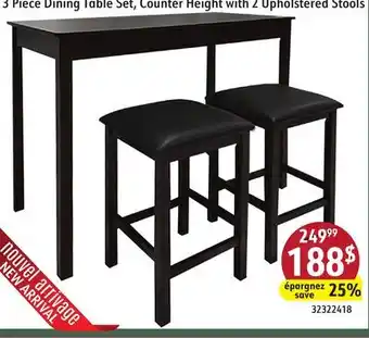 Hart 3 Piece Dining Table Set, Counter Height with 2 Upholstered Stools offer