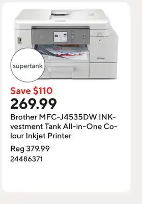 Staples Brother MFC-J4535DW INKvestment Tank All-in-One Colour Inkjet Printer offer