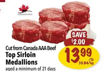 Farm Boy Cut from Canada AAA Beef Top Sirloin Medallions offer