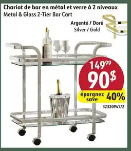 Hart Metal & Glass 2-Tier Bar Cart offer