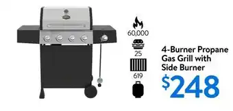 Walmart 4-Burner Propane Gas Grill with Side Burner offer