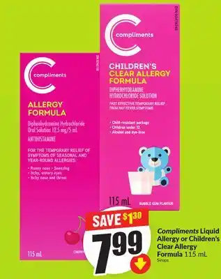 Chalo FreshCo Compliments Liquid Allergy or Children's Clear Allergy Formula 115 mL offer