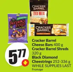 Chalo FreshCo Cracker Barrel Cheese Bars 400 g Barrel Shreds 320 g Black Diamond Cheestrings 252-336 g offer