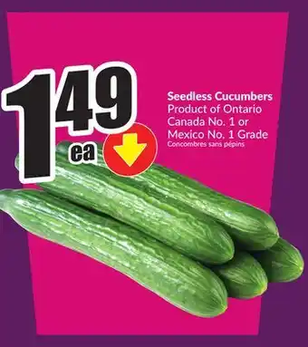 Chalo FreshCo Seedless Cucumbers Product of Ontario Canada No. 1 or Mexico No. 1 Grade offer