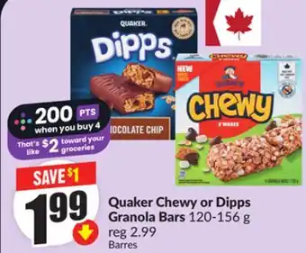 Chalo FreshCo Quaker Chewy or Dipps Granola Bars 120-156 g offer