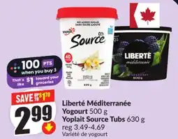 Chalo FreshCo Liberté Méditerranée Yogourt 500 g Yoplait Source Tubs 630 g offer