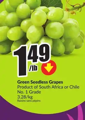 Chalo FreshCo Green Seedless Grapes Product of South Africa or Chile No. 1 Grade 3.28/kg offer