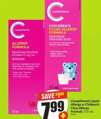 FreshCo Compliments Liquid Allergy or Children's Clear Allergy Formula 115 mL offer