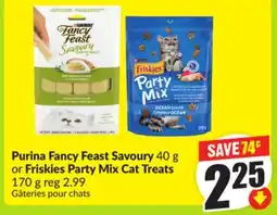 FreshCo Purina Fancy Feast Savoury 40 g or Friskies Party Mix Cat Treats 170 g offer