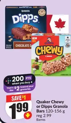 FreshCo Quaker Chewy or Dipps Granola Bars 120-156 g offer