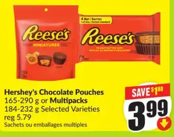 FreshCo Hershey's Chocolate Pouches 165-290 g or Multipacks 184-232 g offer