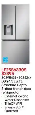 RONA LG 24.5 cu. ft. Standard Depth 3-door french door refrigerator offer