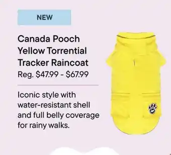 Petvalu Canada Pooch Yellow Torrential Tracker Raincoat offer