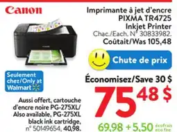 Walmart PIXMA TR4725 Inkjet Printer offer