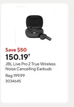 Staples JBL Live Pro 2 True Wireless Noise Cancelling Earbuds offer