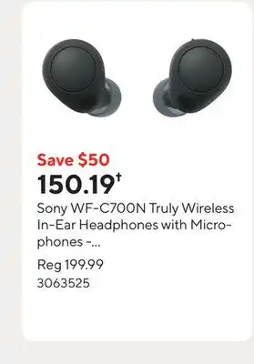 Staples Sony WF-C700N Truly Wireless In-Ear Headphones with Microphones - Black offer