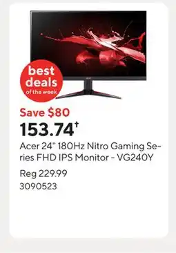 Staples Acer 24 180Hz Nitro Gaming Series FHD IPS Monitor - VG240Y offer