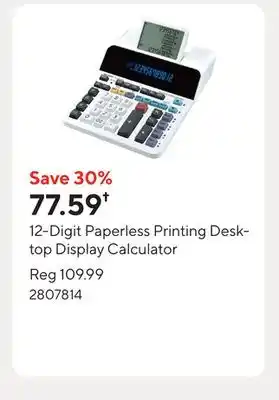 Staples 12-Digit Paperless Printing Desktop Display Calculator offer