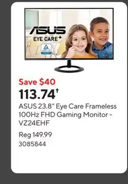 Staples ASUS 23.8 Eye Care Frameless 100Hz FHD Gaming Monitor - VZ24EHF offer