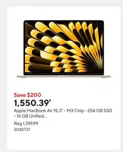 Staples Apple MacBook Air 15.3 - M3 Chip - 256 GB SSD - 16 GB Unified Memory - Starlight - English offer