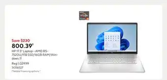 Staples HP 17.3 Laptop - AMD R5-7520U/1TB SSD/16GB RAM/Windows 11 offer