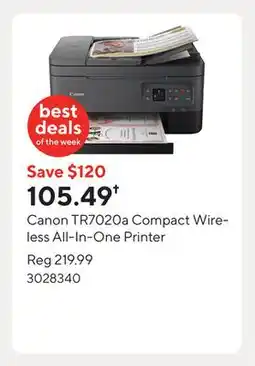 Staples Canon TR7020a Compact Wireless All-In-One Printer offer