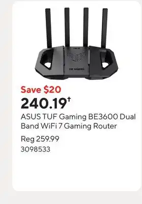 Staples ASUS TUF Gaming BE3600 Dual Band WiFi 7 Gaming Router offer