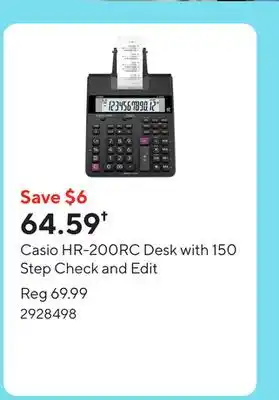 Staples Casio HR-200RC Desk with 150 Step Check and Edit offer