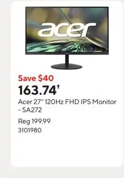 Staples Acer 27 120Hz FHD IPS Monitor - SA272 offer