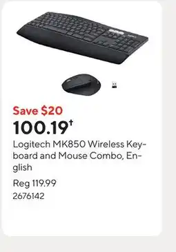 Staples Logitech MK850 Wireless Keyboard and Mouse Combo, English offer