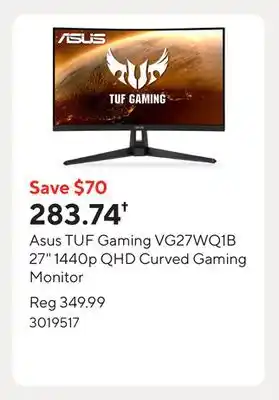 Staples Asus TUF Gaming VG27WQ1B 27 1440p QHD Curved Gaming Monitor offer