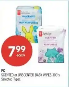 Shoppers Drug Mart PC scented or unscented baby wipes offer