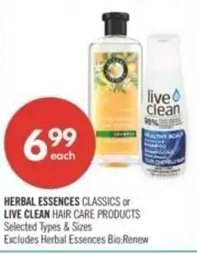 Shoppers Drug Mart Herbal essences classics or live clean hair care products offer