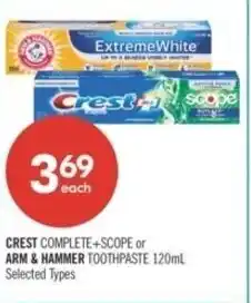 Shoppers Drug Mart Crest complete+scope or arm & hammer toothpaste offer