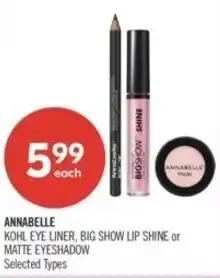 Shoppers Drug Mart Annabelle kohl eye liner, big show lip shine or matte eyeshadow offer