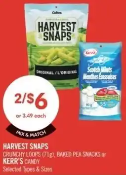 Shoppers Drug Mart Harvest snaps crunchy loops, baked pea snacks or kerr's candy offer