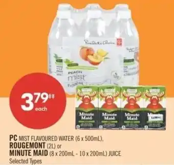 Shoppers Drug Mart PC mist flavoured water, rougemont or minute maid juice offer