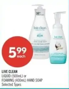 Shoppers Drug Mart Live clean liquid or foaming hand soap offer