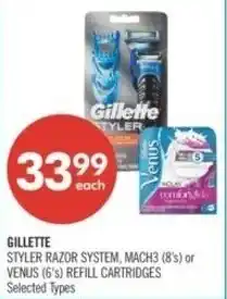 Shoppers Drug Mart Gillette styler razor system, mach3 or venus refill cartridges offer