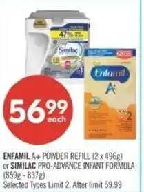 Shoppers Drug Mart Enfamil A+ powder refill or similac pro-advance infant formula offer