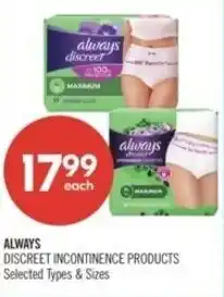 Shoppers Drug Mart Always discreet incontinence products offer